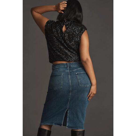 NWT Anthropologie x Pilcro Denim Pencil Skirt $130 Size 6 Blue Midi - Picture 4 of 7